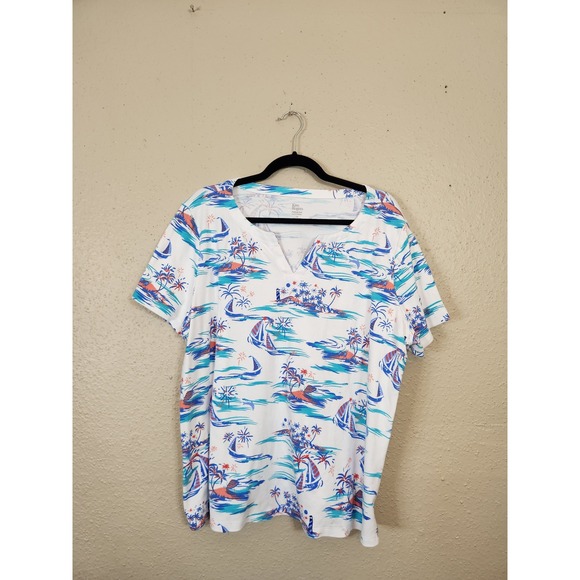 Kim‎ Rogers Perfectly Soft Tropical Print Tee T-Shirt Short Sleeve 1X - Picture 1 of 5